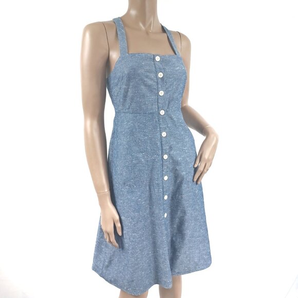 MADEWELL Button Front Heather Blue Cotton Dress Sundress 0 - Picture 4 of 5